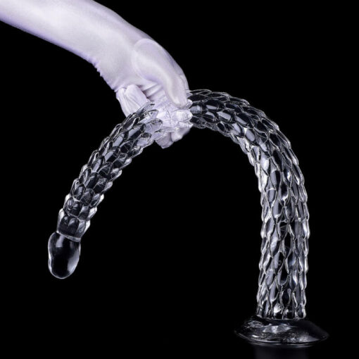 Crystal Clear Long Snake Dildo In Hand