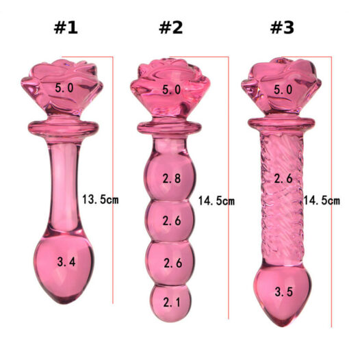 Pink Rose Glass Beaded Dildos Size