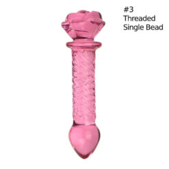 Pink Rose Glass Beaded Dildos Threaded Single Bead1