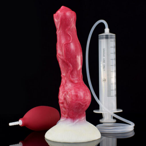 Squirting Dog Knot Dildo With Enema Kit Dildo With Syringe And Suction Ball1