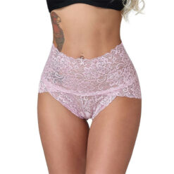 High Waist Full Lace Shapewear Hip-lift Panties Model Dark Pink Front
