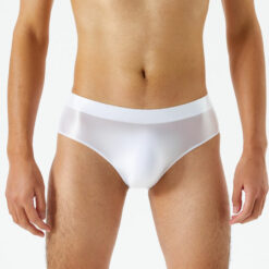 Mens Chastity Cage Holder Panty Silky Pouch Underwear White Front