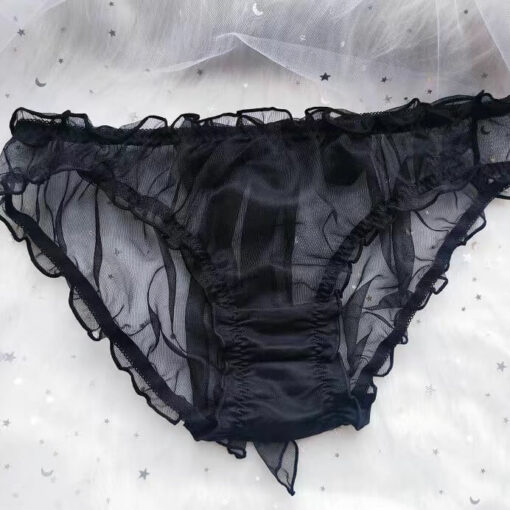 Plus Size Seductive See-through Frilly Bow-tie Mesh Panties Black1