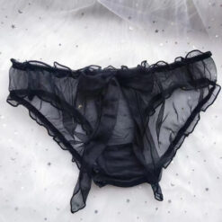 Plus Size Seductive See-through Frilly Bow-tie Mesh Panties Black2