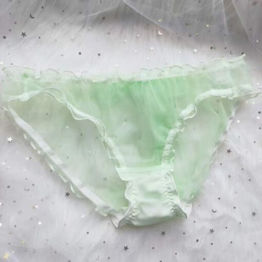 Plus Size Seductive See-through Frilly Bow-tie Mesh Panties Green1