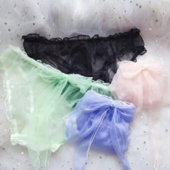 Plus Size Seductive See-through Frilly Bow-tie Mesh Panties Multi Colors1