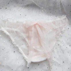 Plus Size Seductive See-through Frilly Bow-tie Mesh Panties Pink Red2