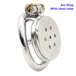 Steel Flat Chastity Cage With Urethral Tube Arc Ring Cage With Steel Tube1