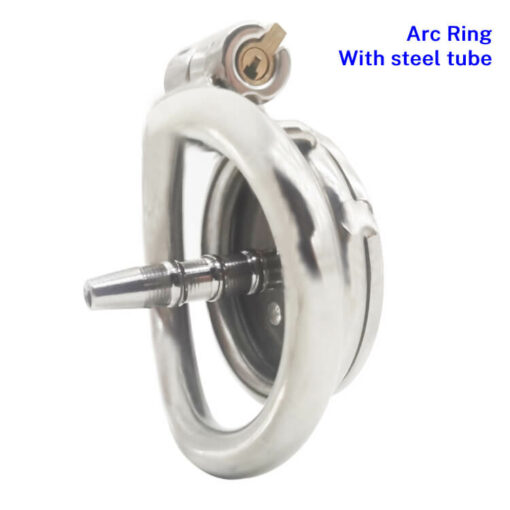 Steel Flat Chastity Cage With Urethral Tube Arc Ring Cage With Steel Tube2
