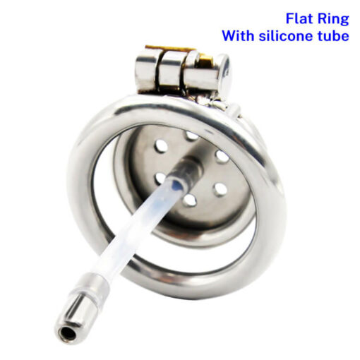 Steel Flat Chastity Cage With Urethral Tube Flat Ring With Silicone Tube2