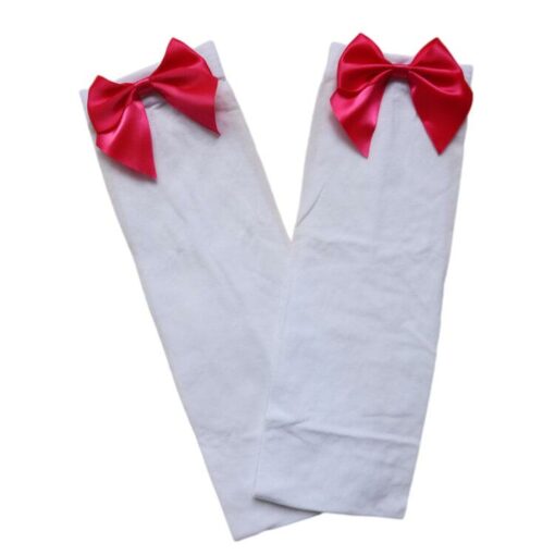 Sissy Boy Thigh Highs Bow Stockings White And Rose Red Butterfly3