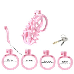 Customizable Spiked Chastity Cage For Punishment Pure Pink Rings Size