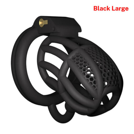 Lattice Chastity Cage With Scrotal Support Hook Black Large1