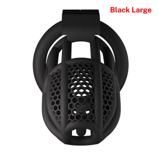 Lattice Chastity Cage With Scrotal Support Hook Black Large2