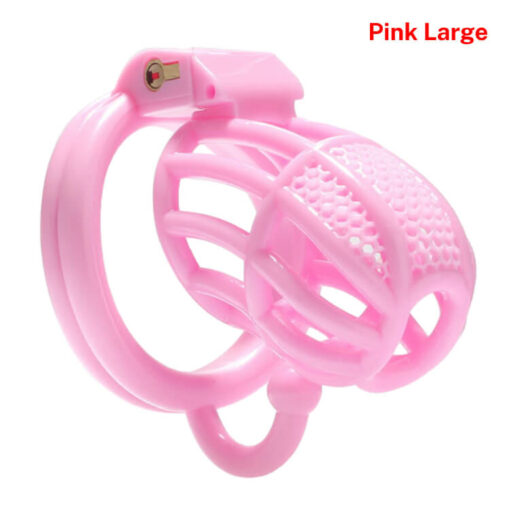 Lattice Chastity Cage With Scrotal Support Hook Pink Large