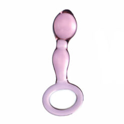 Crystal Clear Small Icicle Glass Dildo With Handle Pink 1