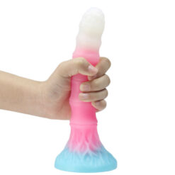 Femboy Soft Pink Ribbed Dildo In Hand