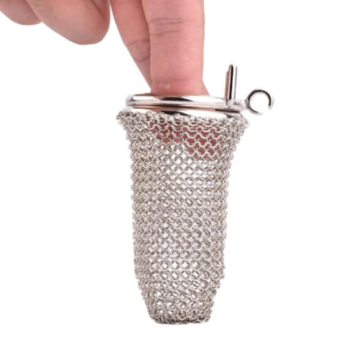 Flexible Stainless Steel Chain Mesh Chastity Cage Pressed By Finger