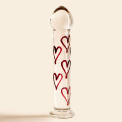 Red Hearts Ribbed Glass Dildo Front1