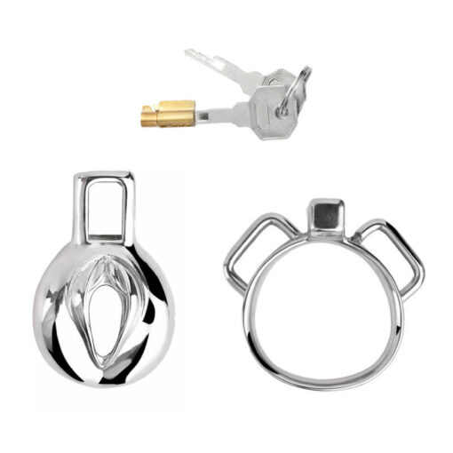 Stainless Steel Pussy Shaped Chastity Cage With Strap Accessories