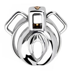 Stainless Steel Pussy Shaped Chastity Cage With Strap Front