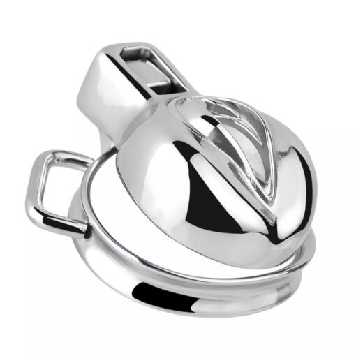 Stainless Steel Pussy Shaped Chastity Cage With Strap Side 1