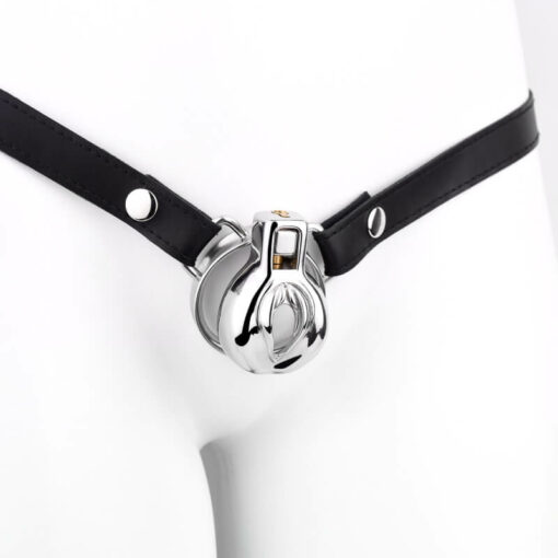 Stainless Steel Pussy Shaped Chastity Cage With Strap With Strap Right