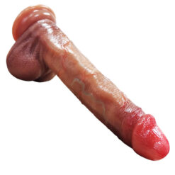 Realistic Dildo With Movable Foreskin And Testicles Tip