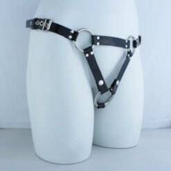 Three way Adjustable PU Leather Chastity Cage Belt Model Side 1