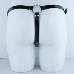 Three way Adjustable PU Leather Chastity Cage Belt Model Side 2