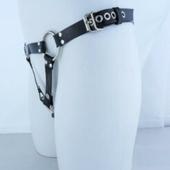 Three way Adjustable PU Leather Chastity Cage Belt Model Side 3