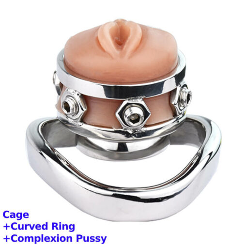 Realistic Silicone Pussy Inverted Chastity Cage With Complexion Pussy And Curved Ring1