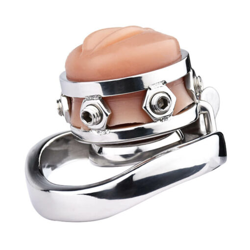 Realistic Silicone Pussy Inverted Chastity Cage With Complexion Pussy And Curved Ring2