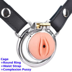 Realistic Silicone Pussy Inverted Chastity Cage With Complexion Pussy And Round Ring And Strap