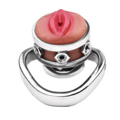 Realistic Silicone Pussy Inverted Chastity Cage With Red Pussy And Curved Ring2