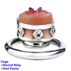 Realistic Silicone Pussy Inverted Chastity Cage With Red Pussy And Round Ring1