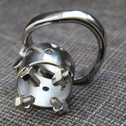 Stainless Steel Kali's Teeth Male Chastity Device With Curved Ring3