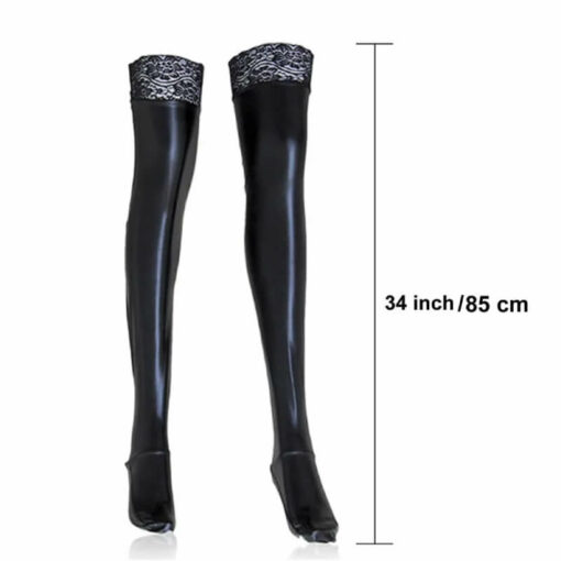 Black Thigh High Lace Patent Leather Stockings Size