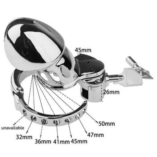 Button Lock Adjustable Metal Chastity Cage Ring Size Range