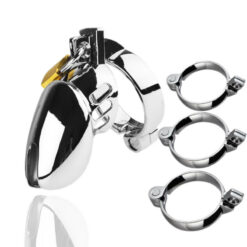 Hinged Ring Beginner Metal Chastity Cage With 3 Rings