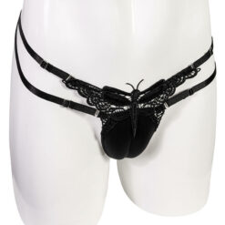 Lace Butterfly Adjustable Fake Vagina Underwear Black2