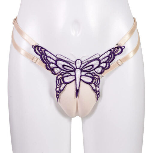 Lace Butterfly Adjustable Fake Vagina Underwear Purple1