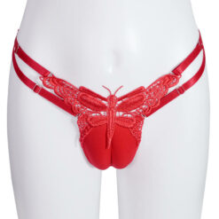 Lace Butterfly Adjustable Fake Vagina Underwear Red