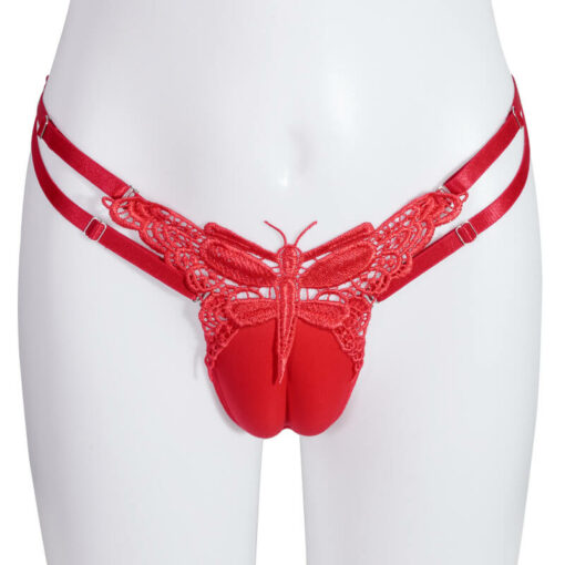Lace Butterfly Adjustable Fake Vagina Underwear Red