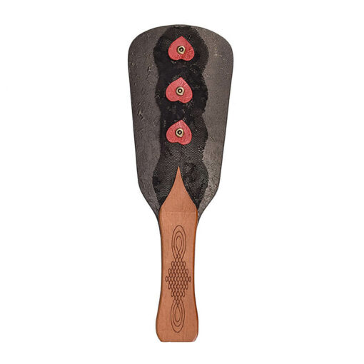 Lace Hearts Wooden Spanking Paddle Brown Front2