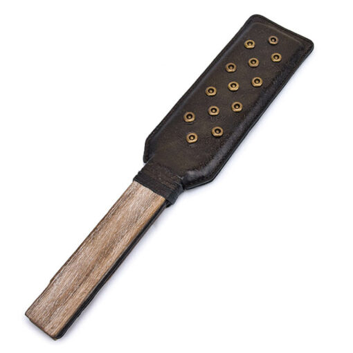 Rivet Spikes Leather Spanking Paddle Brown Front