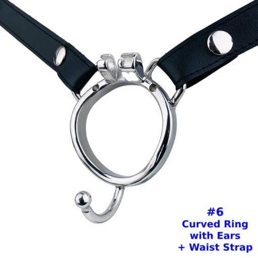 Steel Chastity Cage Rings Curved Ring With Ears And Strap
