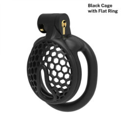 Tiny Breathable Permalock Chastity Cage Black Flat Ring