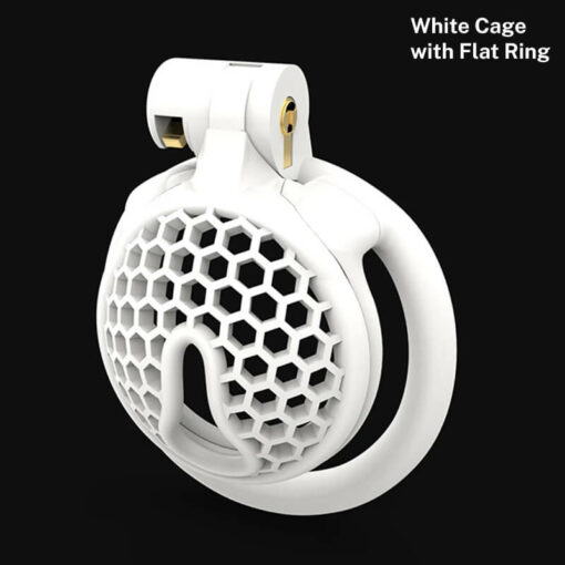 Tiny Breathable Permalock Chastity Cage White Flat Ring