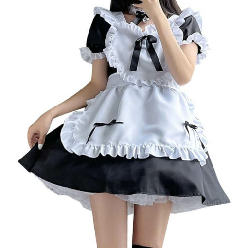 Cute Heart Lolita Maid Outfit Black On Model